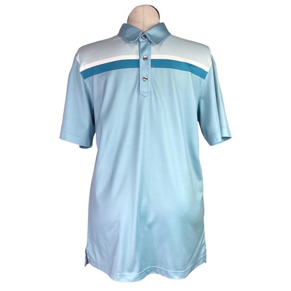 Ashworth Golf Polo Shirt Mens L Blue Stripe Active Collared Short Sleeves